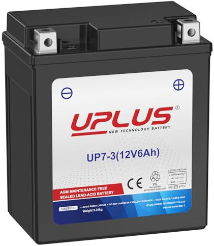 UPLUS Motorcycle Battery UP7-3, Replacement for YTX7L-BS Maintenance Free 12V CCA 85A(EN) 6AH SLA Batteries Snowmobile Scooter AGM Battery | Confirm size before order