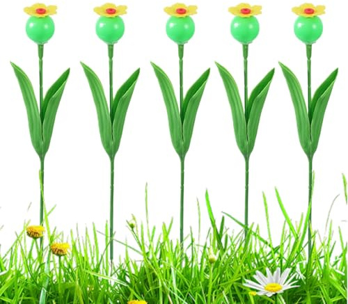 Erdspieß für Kolibri, 5 x Erdspieß, künstliche Blumen, automatische Vogelfutterstation, Kolibri-Fütterung, Vogelfutter, eingesetzte Blumendekoration für Garten, Park