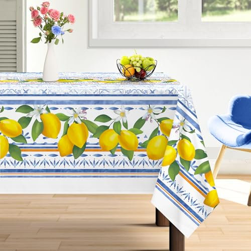 Arquiel Tischdecke Rechteckige Zitrone, Tischtuch Wasserabweisend StrapazierfäHiges Aquarell, Abwischbar Tischdeck FüR Abendessen, Haus, KüChe, Hochzeit, Party, FrüHling/Sommer(152 x 264 cm)