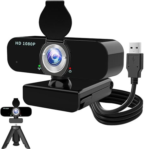 Webcam per PC, Full HD 1080p con microfono a cancellazione del rumore, treppiede, copertura della privacy, messa a fuoco automatica/correzione della luce bassa/filtro di bellezza, webcam USB per