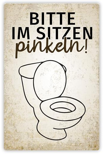 True Statements Lustiges Alu-Schild „Bitte im Sitzen pinkeln!“ – witziges WC-Schild - hochauflösender Druck – inkl. Aufhängesystem - 30,5 x 20 cm, glänzende Oberfläche