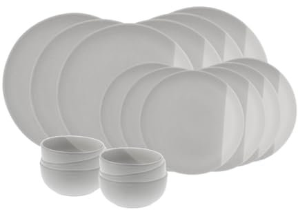 Artime - Service de Table 18 Pièces en Céramique, Assiettes Plates, Creuses et à Dessert, Teinte Bicolore Blanc et Gris