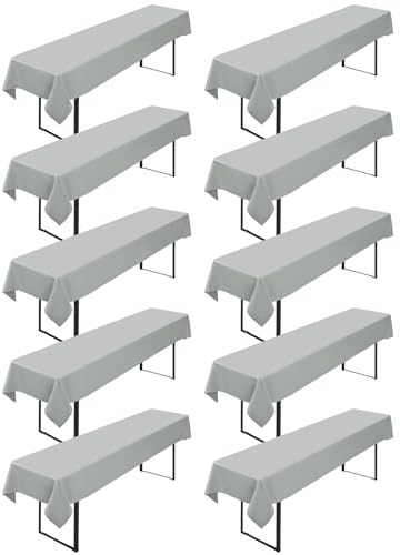 10 Stück Biertisch Tischdecke,für 50-70 cm Tischbreite,Hellgrau Biertisch Biertischhussen Bierzeltgarnitur Rechteckige Tischdecken Waschbar 100x250cm für Gartenbankett-Gartenmöbel