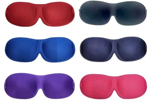 SHERCHPRY 6 pièces Masque de Sommeil sans Nez de Cache Yeux Stéréo Occultant et Confortable pour Maison Voyages Noir Bleu Rosé Cyan