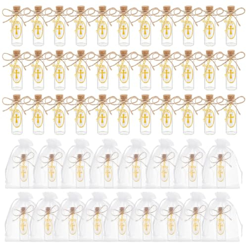 DELORIGIN 50 Set Weihwasserflasche Durchsichtiger Wasserbehälter Mit Kreuzanhänger Korkverschluss Glasflaschen Taufgeschenke Für Die Kirche Hochzeit Taufe Kirche