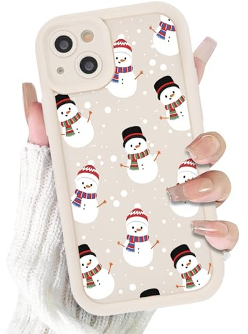 Coiwxmoi Weihnachten Handyhülle für iPhone 14 Hülle, Süß Weihnachts Schneemann Muster Aesthetic Winter Christmas Case, Dünn Silikon TPU Stoßfest Xmas Schutzhülle Cover für iPhone 14 6,1, Beige