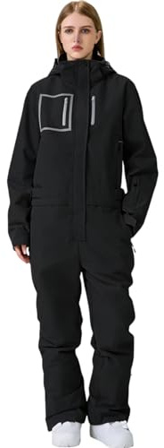 YEEFINE Women's Ski Suit One Piece Snowsuit Insulated Snowboard Suit Loose Jumpsuit(Black,M)