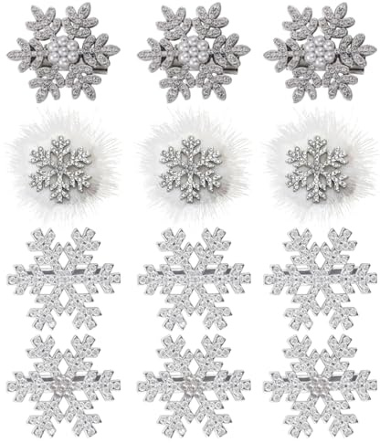 WUFKOP 12 Pinces à Cheveux Flocon de Neige avec Strass Brillants, Barrettes de Noël Élégantes pour Femmes et Filles, pour Fêtes, Mariages et Usage Quotidien