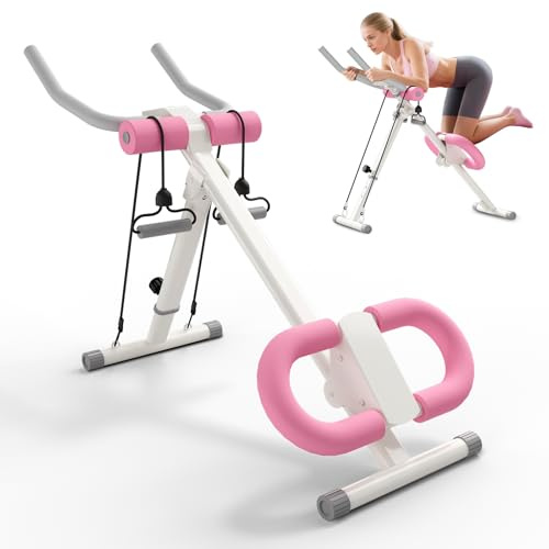 KEY2FUN Ab Machine, Adjustable Ab Workout Equipment, Ab Trainer Machine for Abs Workout, Ab Workout Machine for Body Shaping Foldable Waist Trainer at Home Gym (White)