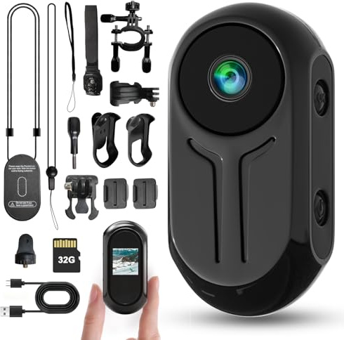 RUDTAR Thumb Action Camera Body Cam 1080P FHD Wearable Body Cameras with 32GB Card Mini Hands-Free Pov Cameras with Accessories for Gift Ski Sports Motorcycle Horse Riding Vlogging Easter Monday