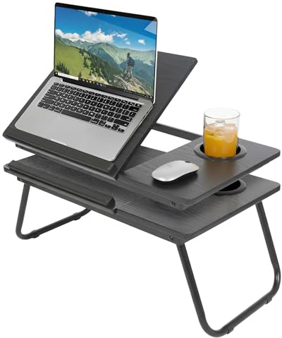 Harbour Housewares Folding Lap Desks with Cupholder - Black - 2x | Portable Bed & Sofa Laptop Table, Adjustable Tilt Desktop, Foldaway Home Office Tray for Work, Study, Gaming & Reading