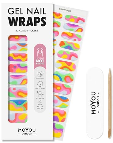MOYOU LONDON Gel Nail Wraps – 22 Pre-Cured Gel Stickers for Instant Manicure – No Lamp Needed, Glossy & Chip-Resistant Finish, Vegan & Cruelty-Free, Easy to Apply & Remove – Lasts Up to 14 Days