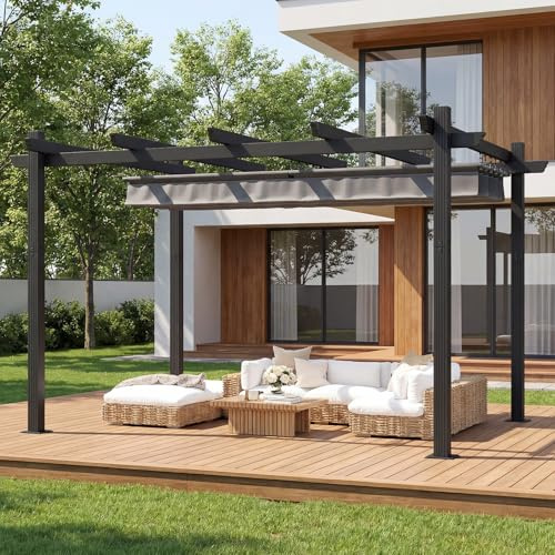 TRIUMPHKEY Pergola Pavillon 3x4m wasserdicht stabil Winterfest, Gartenpavillon Aluminium mit Schiebedach, Sonnenschutz für Garten Terrasse & Balkon, Grau