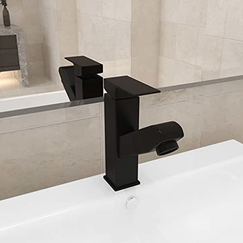 Nqyjm Rubinetto per lavabo con doccetta estraibile, nero, 157 x 172 mm