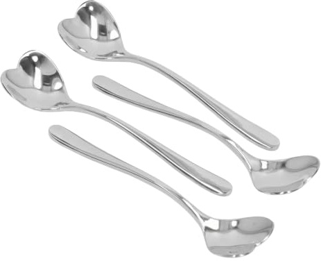 No Coating Silver Heart Spoons, 4 Pcs Stainless Steel Coffee Spoon Set, Smooth Edge Teaspoons Tiny Tea Spoon for Dessert, Small Sugar Stirring Spoon, Elegant Café Flatware Cutlery