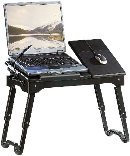General Office Notebook Ständer: Notebook-Tisch mit Schwanenhals-LED, höhenverstellbar, 4-Fach USB-Hub (Notebook Auflage, Laptop Klapptisch, Leselampe Bett)