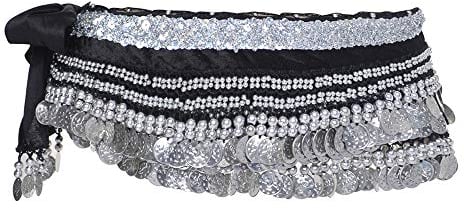 BellyLady Bauchtanz Hüfttuch, Multi-Row Silver Coin Dance Rock - Schwarz