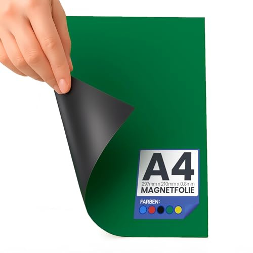 Magnetfolie DIN A4 (297 x 210 mm, 0,8 mm) – flexibel, zuschneidbar, beschriftbar & bedruckbar Magnetische Folien – Farbe: Grün