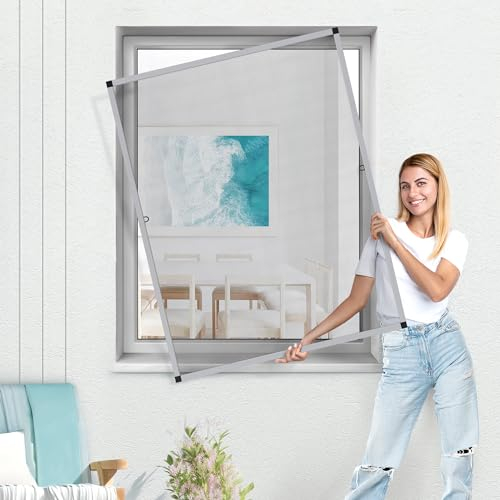 jarolift Fliegengitter für Fenster SlimLine Insektenschutz ohne Bohren, mit Alurahmen Spannrahmen, Mückenschutz Mückengitter, 60 x 150 cm, Silber