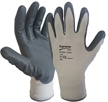 24 Pairs White Grey Nitrile Coated Nylon Safety Work Garden Gloves Builders Mens Gardening (Medium)