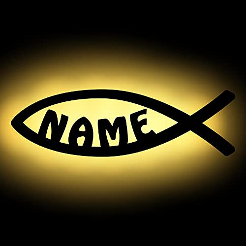Schlummerlicht24 Nachtlicht Lampe  Kommunion Fisch , Geschenke mit individuellem Namen, ideal als Geburtsgeschenke Taufgeschenke für das Kinderzimmer Junge Mädchen, handgemacht (Fisch)