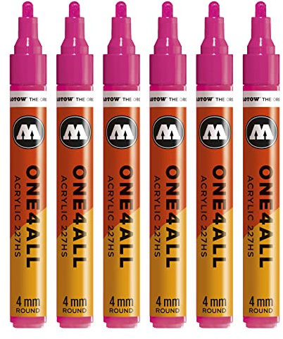 Molotow One4All 227HS Acryl Marker (4,0 mm Strichstärke, hochdeckend und permanent, UV-beständig, für fast alle Untergründe) 6 Stück Farbe 217 neonpink floureszierend | 4,0 mm Strichstärke, hochdeckend und permanent, schnell trocknend, UV-beständig, nachfüllbar, für fast alle Untergründe