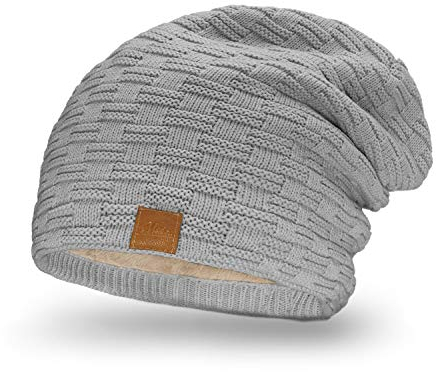 Mikos * Damen Frauen Herren Mütze Winter Strickmütze Wintermütze Gefütterte Beanie Unisex (654) (Grau)