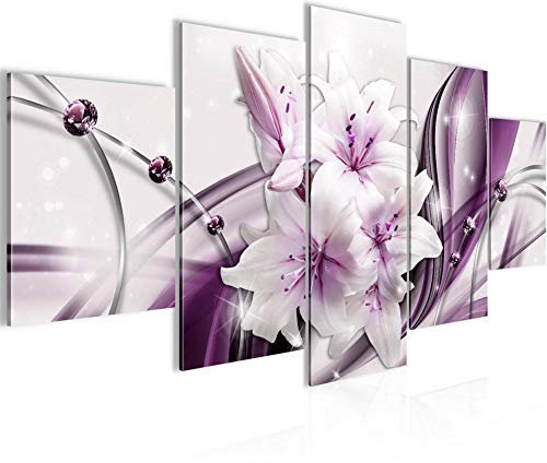 Runa Art Wandbilder Blumen Lilien 5 Teilig Bild auf Vlies Leinwand Deko Wohnzimmer Abstrakt Lila 017152a
