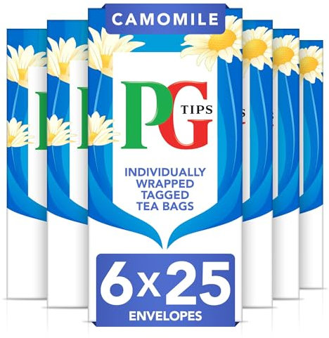 PG Tips | Camomile Tea Bags Bulk | Individually Wrapped Tea Bags| String & Tagged | Herbal Infusion With A Smooth & Floral Taste | 6 Packs | 150 Plant Based Biodegradable Envelopes