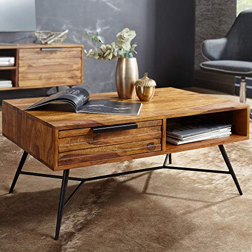 KADIMA Design Couchtisch Massiv Holz Holztisch Wohnzimmertisch mit Metallbeinen Tisch