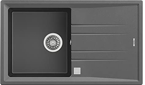 TEKA Fregadero Encastrado 1 Cubeta Granito con Escurridor, Reversible, Negro, Desagüe Automático, Profundidad 200 mm, Mueble 50 cm, Stone 50 B-TG 1C 1E