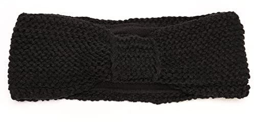 irisaa Damen Winter Stirnband mit Knoten, Strick Haarband Stirnbänder Mädchen mit Schleife Fleece Innenfutter für Frühjahr, stirnband farbe:Schwarz