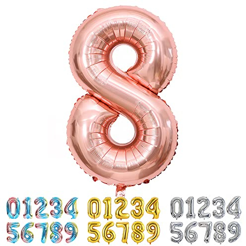 Ponmoo Luftballon Zahl 8 Rosegold, Riesen Nummer 0 1 2 3 4 5 6 7 8 9 10-19 20-29 30-39 40 50 60 70 80 90 100, groß Folienballons für Hochzeit Jubiläum, Geburtstagsballons Party Dekoration