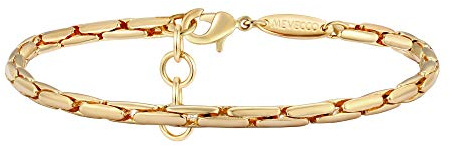 Mevecco Gold Beaded Bracelets,18K Gold Plated Handmade Cute Satellite Diamond Cut Oval and Round Beads Rope Chain Dainty Bracelet for Women