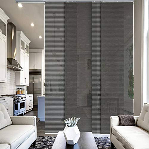 GoDear Design Adjustable Sliding Panel Track Blinds 45.8- 86 W x 96 H, Extendable Sliding Door Blinds, Vertical Blinds Closet Doors, Trimmable Fabric Panel Room Separating Divider, Semi-Sheer, Moon