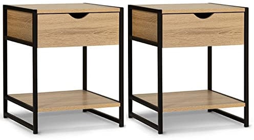 IDMarket - Lot de 2 Tables de Chevet Detroit 1 tiroir avec Tablette Bois et métal Noir Design Industriel
