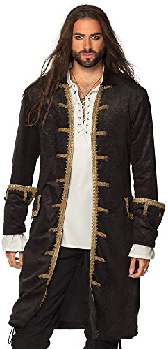 Boland 74178 - Piratenjacke für Herren, schwarz-gold, Mantel für Männer, Seeräuber, Freibeuter, Kostüm, Karneval, Mottoparty