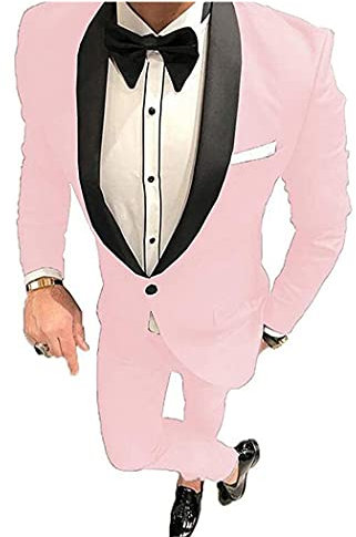 Uomo Slim Fit un pulsante 2 pezzi Business vestito sposa sposo vestito, rosa, 60 IT