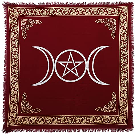Indian Consigners Rotes dreifaches Mondpentagramm Altar Tuch Hexerei Hexerei Tischdecke Ändern Heilig Tischtuch Spirituell Buchstabieren Hexe Tarot-Spread 18 (Brick Red, 45 x 45 CMS / 18x18 Zoll)