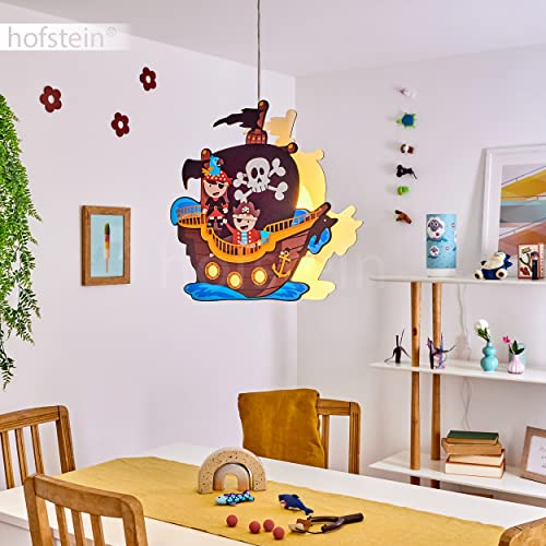 HOFSTEIN Hängeleuchte Ayer, bunte Hängelampe mit Piraten-Motiv aus Holz/Metall für das Kinderzimmer, 2 x E27, Pendellampe Piratenschiff, Höhe max. 107 cm, ohne Leuchtmittel
