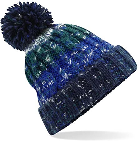 Beechfield - Stylish Cuffed Design - Luxury Pom Pom Beanie - Alpine Blues