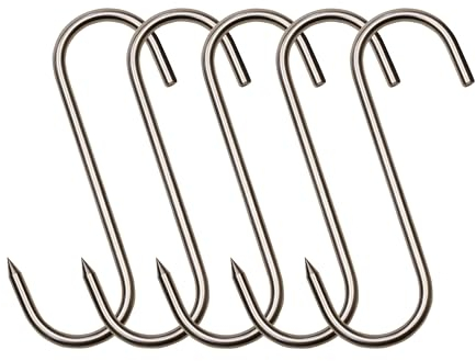 Ganci da Macellaio Robusto (250 mm H x 4 mm Di), 5 Pezzi, Grandi Ganci da Macellaio in acciaio inox 304, per in lavorazione Cervi, Capre e Pecore, Manzo, Maiale, capacità di peso 500 kg