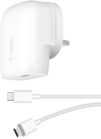 Belkin 30W USB C wall charger with PPS, Power Delivery, USB-IF certified PD 3.0, fast charger plug for iPhone 16, 15, Galaxy S24, iPad, AirPods, MacBook, Pixel, more - USB-C to C Cable included