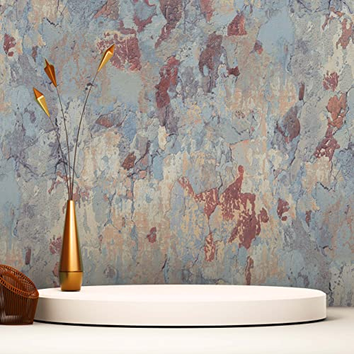 TADESSI Tapete Urban M1-No.648 Vliestapete Blau Rot Tapete in Betonoptik für Wohnzimmer Schlafzimmer Küche