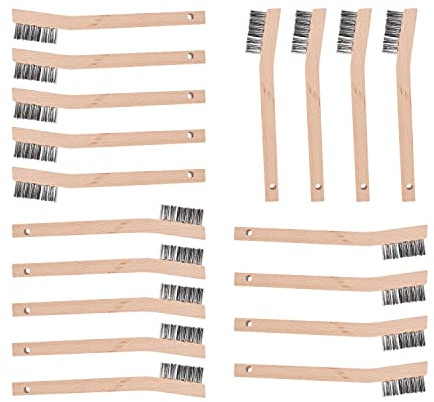 Wood Handle Wire Scratch Brush Sets for Cleaning Rust, Paint, Weld Slag, Grill & Metal ( 18Pack-7in Stainless Steel Small Wire Scratch Brushes with Beech Wood Handle)