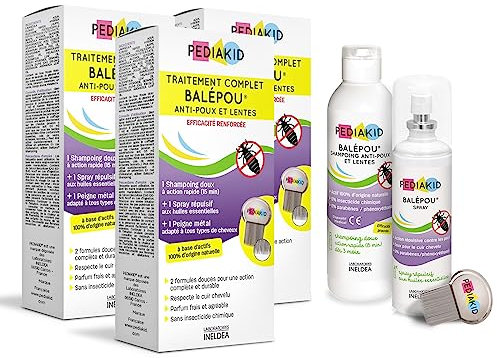 PEDIAKID - Traitement complet Balépou® anti-poux et lentes - 1 Shampoing Anti-Poux et Lentes 200 ml + 1 Spray Répulsif 100 ml + 1 peigne - Lot de 3