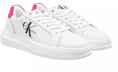 Calvin Klein Jeans Damen Chunky Sole Sneaker Chunky Cupsole Laceup Schuhe, Weiß (White/Raspberry Sorbet), 41