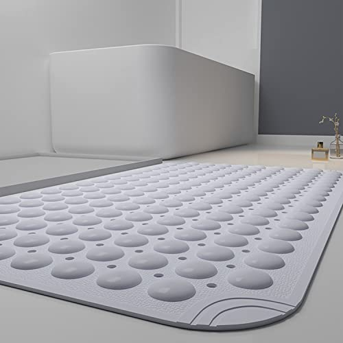 Tiamo Extra große Duschmatte für begehbare Dusche, 119 x 79 cm, rutschfeste, graue Duschmatte, kann auf den Bodenablauf zugeschnitten werden, extra große Saugnäpfe und Ablauflöcher, maschinenwaschbar