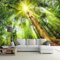 BOEERLCNL Papier peint autocollant 3D mural vert forêt arbre soleil PVC fond d'écran maison papier peint intérieur art peinture