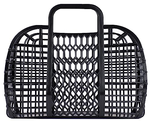 BABANA Große Plastikgelee-Taschen - Wiederverwendbarer Geschenkkorb | Strandtasche, Markt-, Osterkorb (Schwarz)